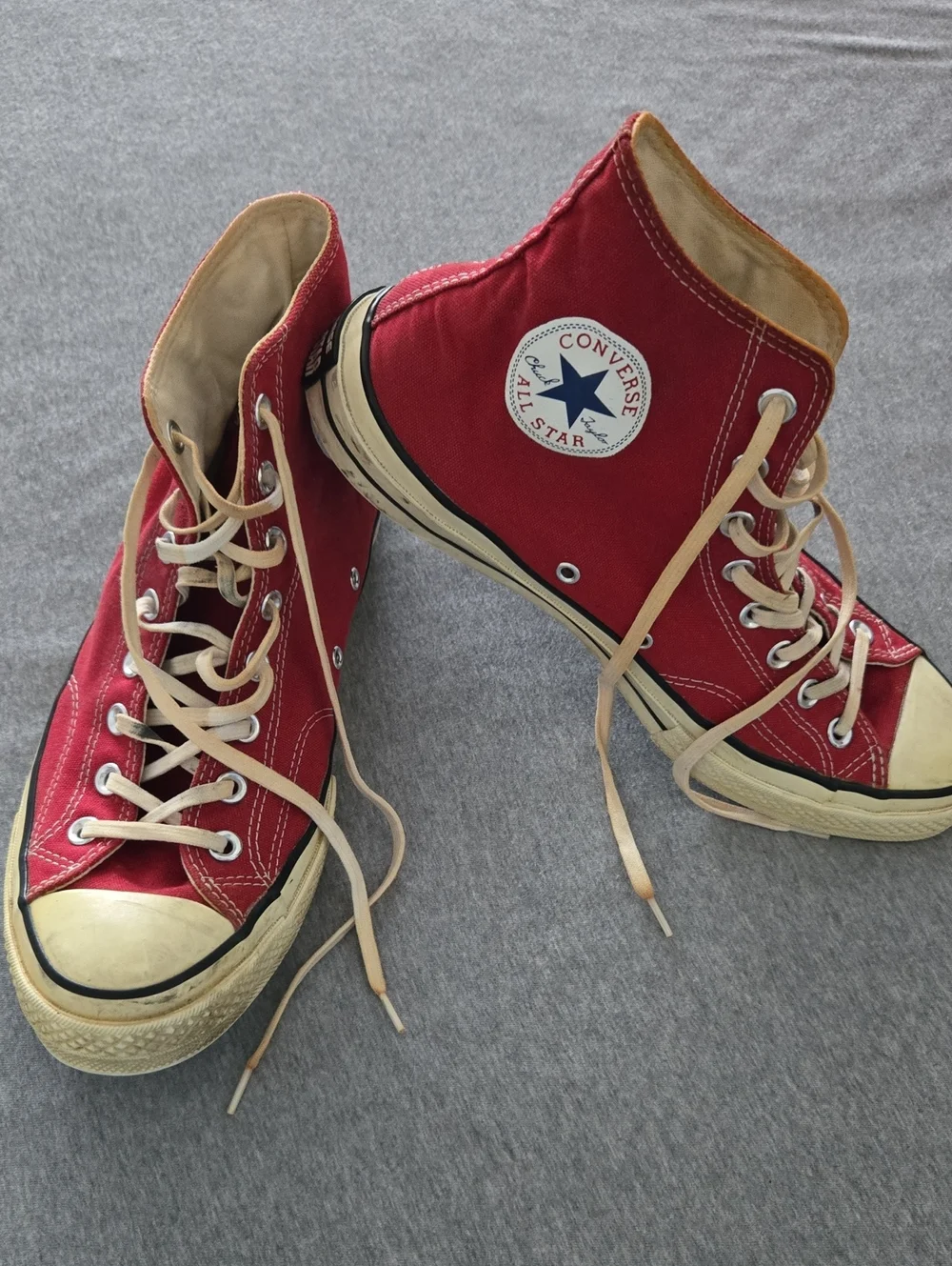 Converse Chuck 70 Distressed Red High-Top Canvas Sneakers with Cream Accents